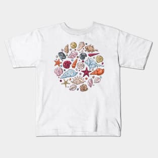 Seashells different types hand drawn Kids T-Shirt